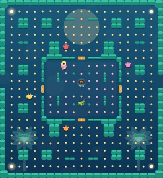 The Zoodles maze with pellets and characters